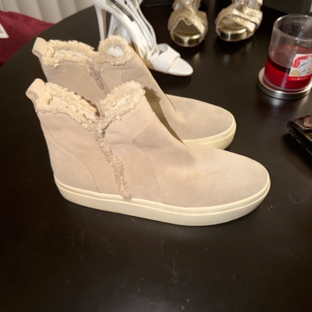 Sole Society - Women's Beige Shearling Ankle Boots